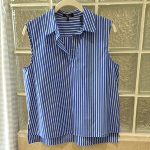 Theory Blue White Striped Sleeveles Cotton Poplin Polo Shell Downing Bold Small